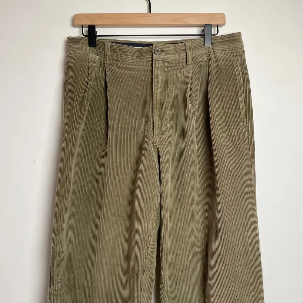 JCrew Pleated Corduroy Pants Trousers Sz 33 Preppy Quiet Luxury Academia Cotton
